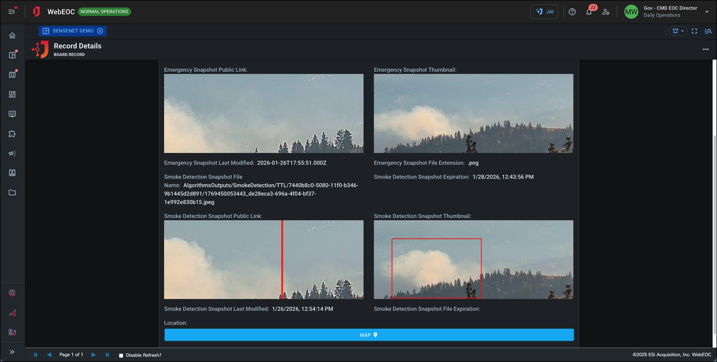 SenseNet Wildfire data dark mode